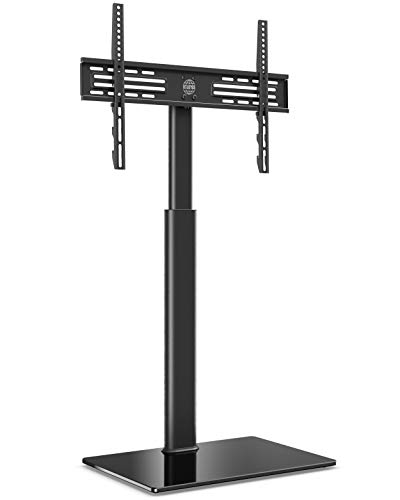 FITUEYES Soporte TV de Pie de 32 a 60 Pulgadas con Base de Vidrio Templado Soporte TV Plana Curva Giratorio 70° Altura Ajustable MAX VESA 600 x 400 mm Gestión de Cables