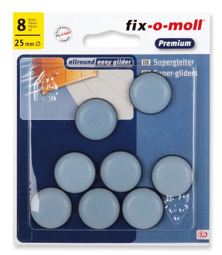 fix-o-moll 3566480 - Base deslizante para muebles (teflón, 25 mm, 8 unidades, autoadhesivo), color gris