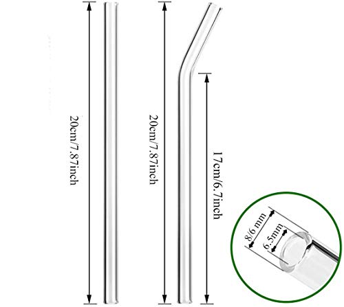 Fiyuer pajitas de Vidrio 24 Pcs Paja de Vidrio Reutilizables con Cepillo Limpieza Paja(Curvas y Rectas)