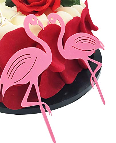 Flamingos - Decoración para tarta (2 unidades, acrílico), diseño de flamencos, para decoración de tartas