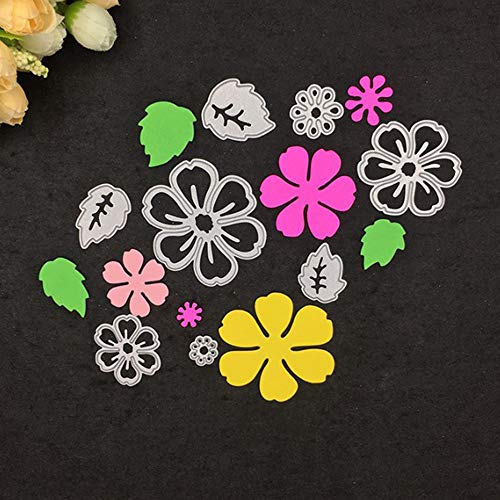 Fleymu Flor de Plantillas Corte de Metal Papel Plantilla Acero al Carbono Álbum Foto Arte Decoración Relieve DIY Reutilizable Forma Hojas Flor Creativo Plata para Tarjetas de Scrapbooking Manualidades