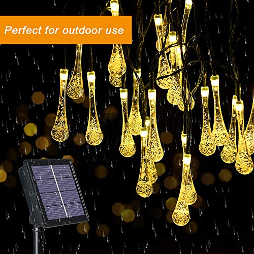 Flintronic 11M 60LED Guirnalda Luces Exterior Solar LED, 8Modos Luces de Gota de Agua Solar, IP65 Impermeabile Luces LED Solares para Jardin, Navidad, Terraza, Fiestas