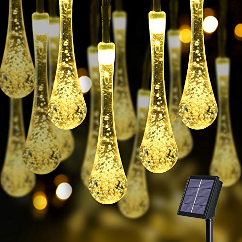 Flintronic 11M 60LED Guirnalda Luces Exterior Solar LED, 8Modos Luces de Gota de Agua Solar, IP65 Impermeabile Luces LED Solares para Jardin, Navidad, Terraza, Fiestas