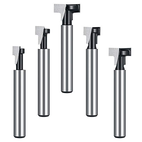 Flintronic 5PCS T-Slot Carburo Cementado Carpintería Cortador Cnc Router Bit,1/4"/6.35mm 5/16"/7.93mm 3/8"/9.52mm 1/2"/12.7mm 9/16"/14.3mm Bit Carpintería Router Conjunto de fresado,6.35mm/1/4 ''Shank