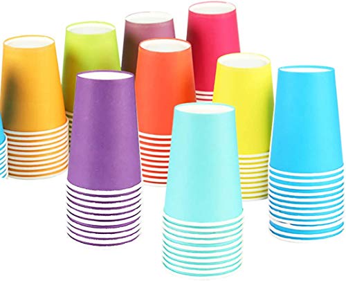 Florvine 50 Piezas 9oz Vasos de Papel Desechable para Fiestas,Bodas,Oficinas,Café,Agua y Jugos(colores surtidos)