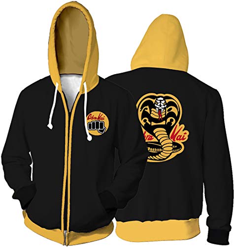 FLYCHEN Hombre Sudaderas para Cobra Kai Suéter con Cremallera Serie de televisión Estadounidense La Historia de Cobra Hoodies kárate - Jacket 2, S