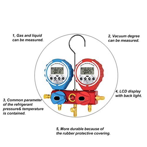 FLYWM RefrigeracióN De Colector ManóMetro Digital Refrigerante ManóMetro De PresióN De Refrigerante ManóMetro De Alta PresióN ManóMetro De PresióN del Colector De VacíO para Todos Los Coches A/C