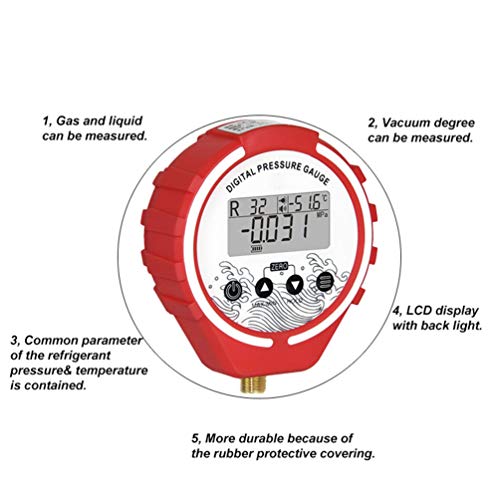FLYWM RefrigeracióN De Colector ManóMetro Digital Refrigerante ManóMetro De PresióN De Refrigerante ManóMetro De Alta PresióN ManóMetro De PresióN del Colector De VacíO para Todos Los Coches A/C