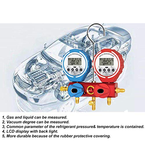 FLYWM RefrigeracióN De Colector ManóMetro Digital Refrigerante ManóMetro De PresióN De Refrigerante ManóMetro De Alta PresióN ManóMetro De PresióN del Colector De VacíO para Todos Los Coches A/C