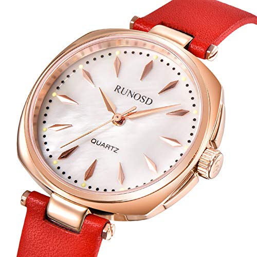 FNCUR Reloj De Manera De Las Señoras, Reloj De Cerámica De Las Mujeres, Reloj De Cuarzo Resistente Al Agua, Papel De Regalo, Rojo con La Cara Roja