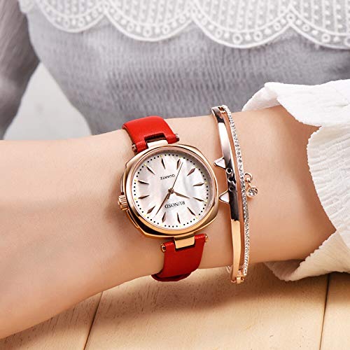 FNCUR Reloj De Manera De Las Señoras, Reloj De Cerámica De Las Mujeres, Reloj De Cuarzo Resistente Al Agua, Papel De Regalo, Rojo con La Cara Roja