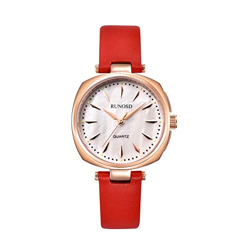 FNCUR Reloj De Manera De Las Señoras, Reloj De Cerámica De Las Mujeres, Reloj De Cuarzo Resistente Al Agua, Papel De Regalo, Rojo con La Cara Roja