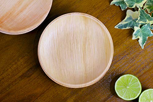 FOOGO Green 25 Platos de hoja de palma Desechable|15cm Plato de postre Redondo|Vajilla Ecológico Biodegradable|Como platos de bambu,Platos de plástico,Platos de papel|Para la Fiesta de Bodas,Camping