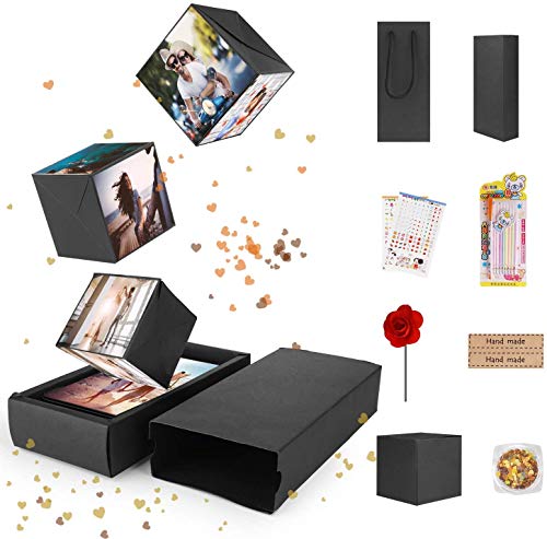 FORIZEN Explosion Box Scrapbook Creative, DIY Álbum de Fotos Libro de Recuerdos, Caja de Regalo Creative Explosion Regalos de Cumpleaños Navidad, Negro
