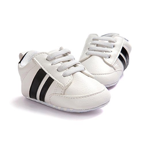 Fossen Zapatos de bebé calzado deportivo de cuero antideslizante inferior suave para niños pequeños infantiles Primeros pasos (0-6 meses, Negro)