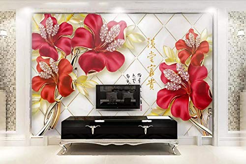 Fotomural 3D Elegante Pistilo Diamante Flor Roja Tv Fondo Papel Pintado Pintura De Pared