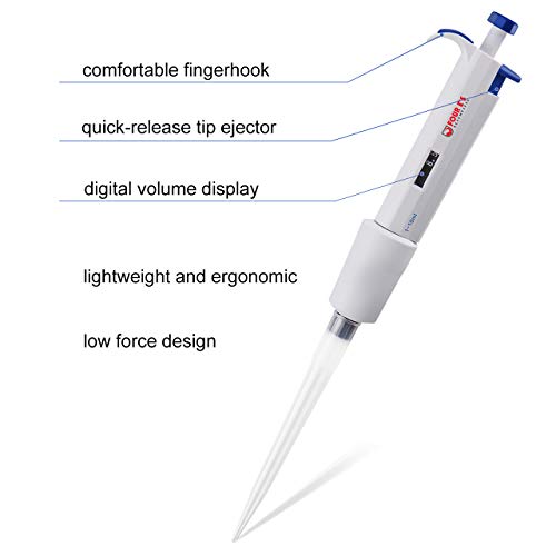 Four E'S Scientific 1-10ml Pipetas monocanal variable ajustable micropipetas con 20 puntas de pipeta