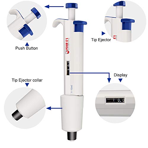 Four E'S Scientific 1-10ml Pipetas monocanal variable ajustable micropipetas con 20 puntas de pipeta