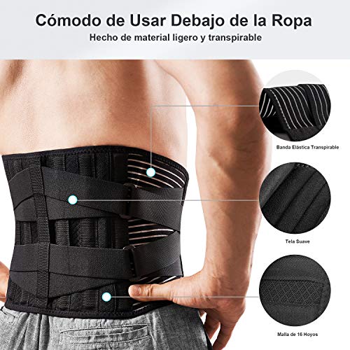 FREETOO Cinturón de Apoyo Lumbar, Cinturón de Presión Ajustable de Doble Capa, Ligero y Transpirable Faja de Espalda para la Protección en el Trabajo, Dolor de Espalda (Actualizar S/M)