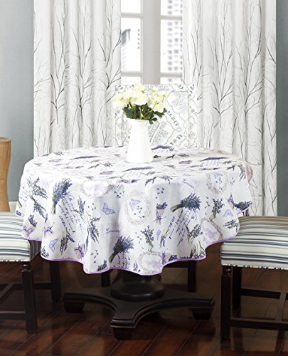 Frenessa Mantel Redondo Antimanchas Impermeable, Manteles Estampados para Comedor Cocina Casa Hotel Restaurante, Diámetro 140cm, Lavanda Violeta