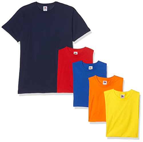 Fruit of the Loom Valueweight Short Sleeve Camiseta, Azul Marino/Rojo/Naranja/Real/Amarillo, S (Pack de 5) para Hombre