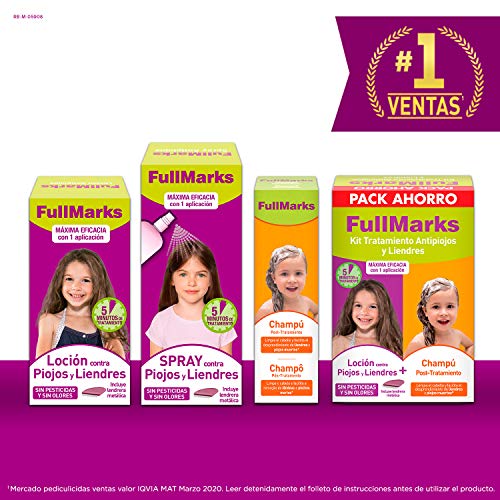 FullMarks Kit Tratamiento Antipiojos para Niños, Elimina los Piojos, Contiene Loción 100 ml, Champú Post-Tratamiento 150 ml y Lendrera