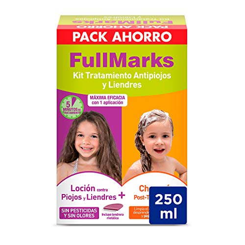 FullMarks Kit Tratamiento Antipiojos para Niños, Elimina los Piojos, Contiene Loción 100 ml, Champú Post-Tratamiento 150 ml y Lendrera