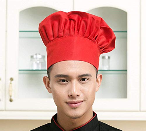 Fumeepro Kitchen Supply Gorra ajustable elástica para catering adultos para cocinar repostería y cocinero, gorro de cocinero para niños y adolescentes, disfraz de fiesta (rojo)