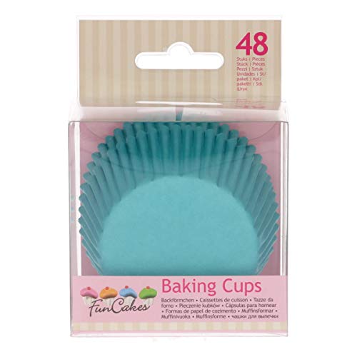 FunCakes 48 Cápsulas para Hornear Cupcakes o Magdalenas de Papel Extra Resistente y Antigrasa Turquesa, 5x3.2cm