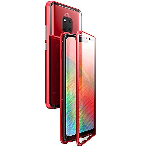 Funda Compatible para Huawei Mate 20 Adsorción Magnética 360 Grados Protección Carcasa Delantera y Trasera Colorear Vidrio Templado Metal Marco Delgada Bumper Cubierta Case (3)