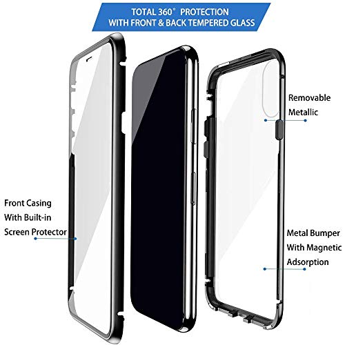 Funda Compatible para Huawei Mate 20 Adsorción Magnética 360 Grados Protección Carcasa Delantera y Trasera Colorear Vidrio Templado Metal Marco Delgada Bumper Cubierta Case (3)