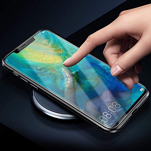 Funda Compatible para Huawei Mate 20 Adsorción Magnética 360 Grados Protección Carcasa Delantera y Trasera Colorear Vidrio Templado Metal Marco Delgada Bumper Cubierta Case (3)