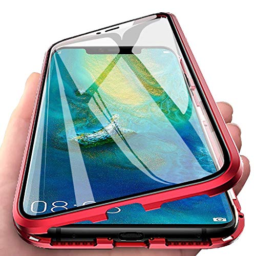 Funda Compatible para Huawei Mate 20 Adsorción Magnética 360 Grados Protección Carcasa Delantera y Trasera Colorear Vidrio Templado Metal Marco Delgada Bumper Cubierta Case (3)