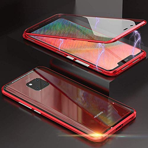 Funda Compatible para Huawei Mate 20 Adsorción Magnética 360 Grados Protección Carcasa Delantera y Trasera Colorear Vidrio Templado Metal Marco Delgada Bumper Cubierta Case (3)