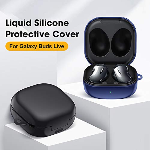 Funda de Silicona Samsung Galaxy Buds Live Cover para Estuche de Carga de, Silicone Skin Case LED Frontal Visible, Resistente a Golpes y Arañazos, Ajuste (Black)