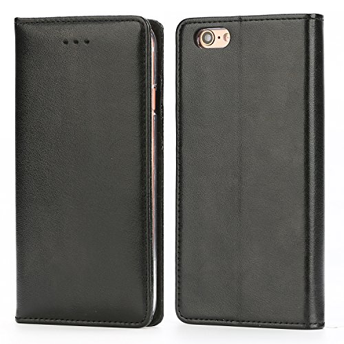 Funda iPhone 6 / 6S, IPHOX Cuero Fundas iPhone [Ranuras para Tarjetas][Cierre Magnético] [Soporte Plegable] [Ultra-Delgado]TPU Parachoques Cover Para Apple iPhone 6S / 6(Black)