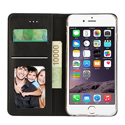 Funda iPhone 6 / 6S, IPHOX Cuero Fundas iPhone [Ranuras para Tarjetas][Cierre Magnético] [Soporte Plegable] [Ultra-Delgado]TPU Parachoques Cover Para Apple iPhone 6S / 6(Black)