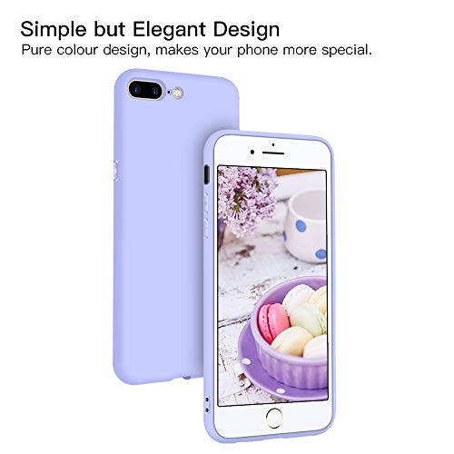 Funda iPhone 7 Plus/iPhone 8 Plus + Protector de Pantalla de Vidrio Templado, Carcasa Ultra Fino Suave Flexible Silicona Colores del Caramelo Protectora Caso Anti-rasguños Back Case - Morado Claro