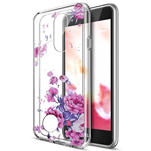 Funda LG K10 2017,Carcasa LG K10 2017,ikasus Patrón flores mandala pintado colorido Transparente TPU Silicona Fundas Skin Cover Carcasa Silicona Case móvil Funda para LG K10 2017,Flores peonía lavanda