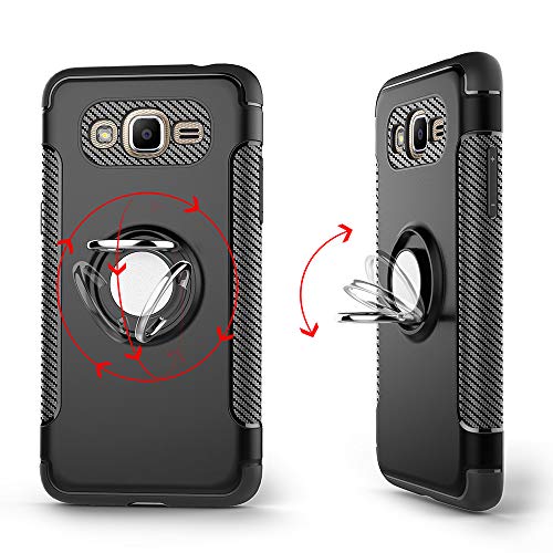 Funda para Samsung SM-G532G/DS Galaxy J2 Prime / SM-G532F/DS J2 Prime Plus / J2 Ace / SM-G530AZ Galaxy Grand Prime Funda Carcasa Case Funda + 360 grados Anillo giratorio de metal magnetico Silver