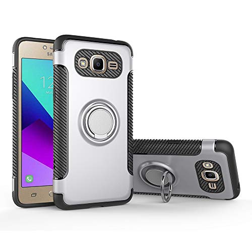 Funda para Samsung SM-G532G/DS Galaxy J2 Prime / SM-G532F/DS J2 Prime Plus / J2 Ace / SM-G530AZ Galaxy Grand Prime Funda Carcasa Case Funda + 360 grados Anillo giratorio de metal magnetico Silver