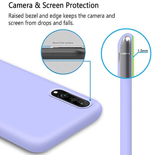 Funda Samsung Galaxy A50 + Protector de Pantalla de Vidrio Templado, Carcasa Ultra Fino Suave Flexible Silicona Colores del Caramelo Protectora Caso Anti-rasguños Back Case - Morado Claro