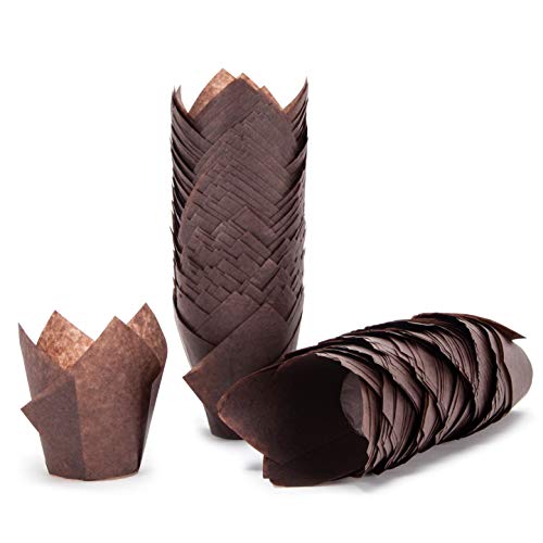 Fundas para magdalenas de color marrón chocolate – Tulip envoltorios de papel para magdalenas – Pack de 200 grandes forros para panadería, cafeterías, suministros de catering o panaderías