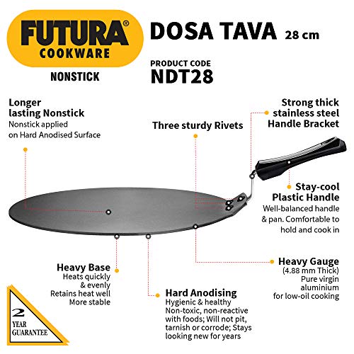 FUTURA Hawkins Q41 Antiadherente Dosa Tava Plano/Plancha, Negro, 11"