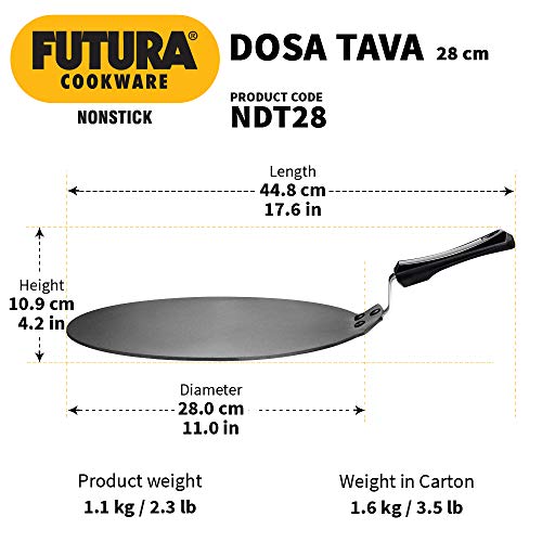 FUTURA Hawkins Q41 Antiadherente Dosa Tava Plano/Plancha, Negro, 11"