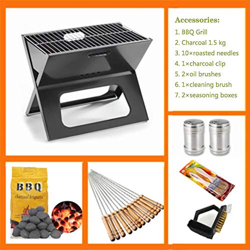 FYJK Parrilla de la Barbacoa Barbacoa de carbón portátil Plegable Barbacoa de sobremesa de Acero Inoxidable de sobremesa Premium para Cocina al Aire Libre Picnic Garden Terrace Camping Travel Negro