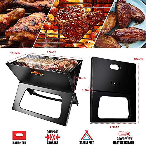 FYJK Parrilla de la Barbacoa Barbacoa de carbón portátil Plegable Barbacoa de sobremesa de Acero Inoxidable de sobremesa Premium para Cocina al Aire Libre Picnic Garden Terrace Camping Travel Negro