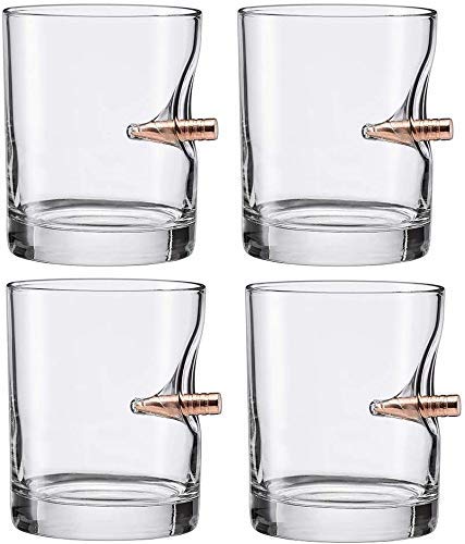 FZC-YM Vaso de Whisky soplado a Mano Old Fashioned Whisky Rocks Glass, Juego de 4