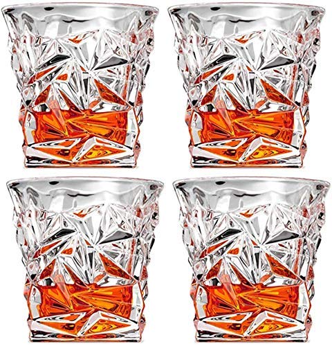 FZC-YM Vasos de Whisky, Cristal soplado a Mano sin Plomo, diseño sin Costuras de Fondo Grueso ponderado, Whisky