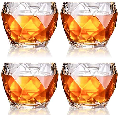 FZC-YM Vasos de Whisky de Cristal, Vasos Escoceses de Primera Calidad, cristalería Estilo Rock Antiguo para Beber, Juego de 4, 11 onzas